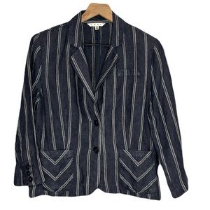 Cabi 100% Linen Double Button Blazer Stripe Jacket Size 8 Blue White